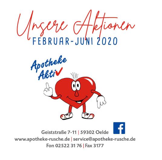 Aktionen Apotheke Rusche in Oelde Februar bis Juni 2020